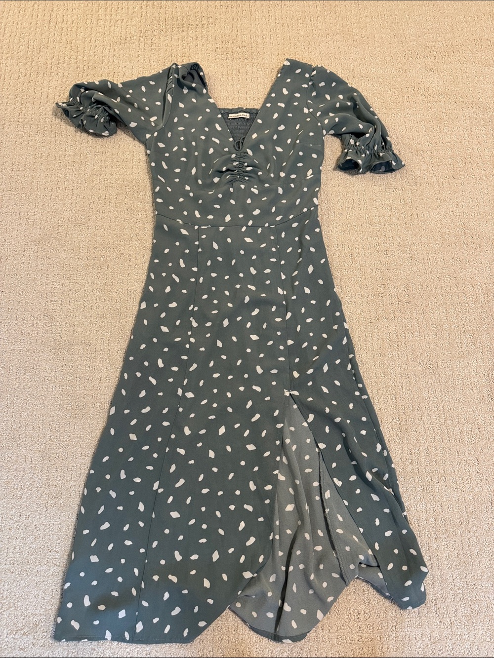 Abercrombie & Fitch Green Midi Dress with White Spot Print